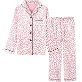Schbbbta Girls Pajamas Set, 2 Piece Satin Silky Long Pjs Button-Down Sleepwear Soft Comfy Loungewear