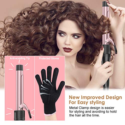 5 in 1 Curling Iron Wand Set with 5 Interchangeable Ceramic Barrels with Clamp and Anti-scalding Tip (0.35'' to 1.25'') and Heat Resistant Glove - Rose Gold, Hair Curler for Women Gifts By Duomishu
