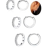 3 Pairs Small Huggie Hoop Moissanite Earrings for Women Men, Hypoallergenic 925 Sterling Silver Cartilage Earrings, Gifts Jewelry Set