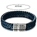 COOLSTEELANDBEYOND Blue Braided Leather Bangle Bracelet for Men Women Genuine Leather Wristband with Magnetic Clasp