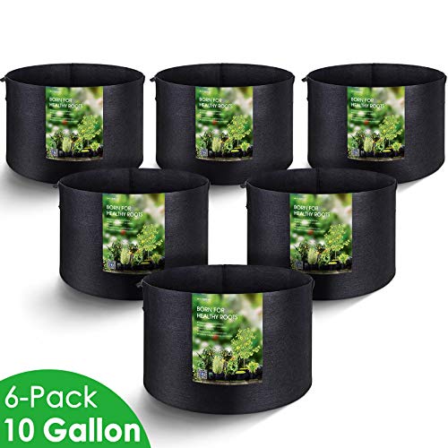 MAXSISUN 6-Pack 10 Gallon Grow Bags, Heavy Duty Thickened Non-Woven Plant Fabric Pots with Reinforced Handles for Gardening