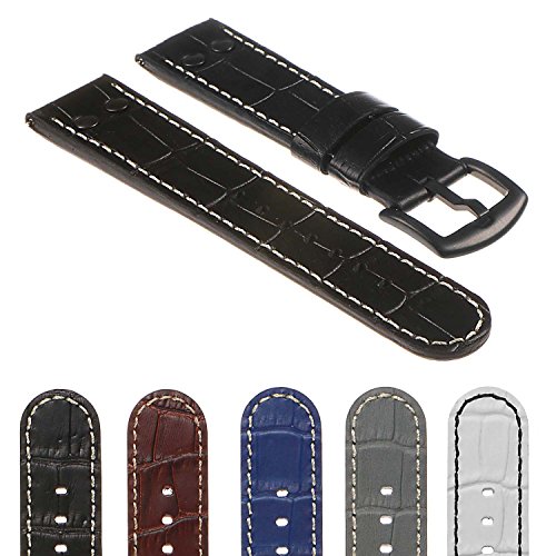 DASSARI Quick Release Croc Embossed Mens Leather Pilot Watch Band Strap w/Matte Black Buckle & Rivets 18mm 20mm 22mm 24mm