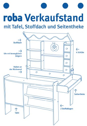 roba Kaufladen 'Marktstand', Kinder Kaufmannsladen, Holz grün/rot, Verkaufsstand mit Theke, Tafel, Seitentheke & Markise – Bild 5