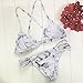 DaiLiWei 2 Pcs Marble Print Cross Back Top Bottom Double Side Swim Wear Women Bikini Sets, White, Medium