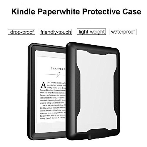 E-Reader Case, iThrough Paperwhite Waterproof Case, Underwater Protective i-Book Transparent Case, Dustproof Snowproof Shockproof Full Sealed Sleek Case with Screen Protector for Paperwhite (Black)