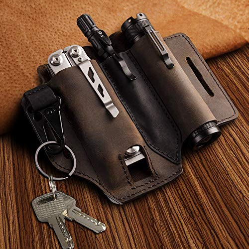 Aktualisiert Leather Sheath Organizer mit Schlüsselhalter + Kugelschreiberclip + Taschenlampenscheide, Multitool 3 EDC… – Bild 8
