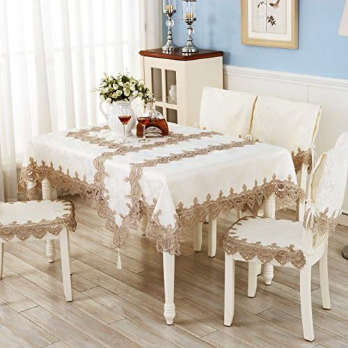 QXFSMILE Embroidered Table Cover Square Lace Tablecloth Unique Wedding Decoration,52 by 52 Inch,White Tablecloth With Coffee Lace