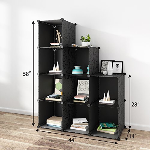 Tespo Multi Use DIY Plastic Organizer, Modular Storage, Freestanding Cabinet, 4 tier Shelving Bookcase, 9 cubes for Toy, household.