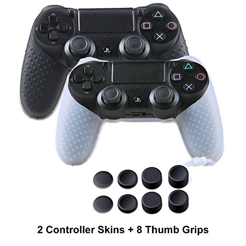 Silicone Covers for PS4 Controller - Skin for DualShock 4 - Anti-slip Protector with Hand Strap Case Set for Sony PS4, PS4 Slim, PS4 Pro 2 Controller Skin with 8 Thumb Grips