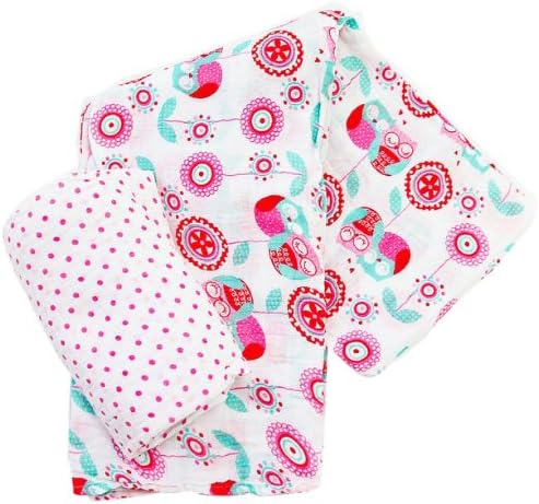 Plum Collections Pattern Cotton Muslin Squares Swaddle Wraps Love Owls Design (Pack of 2, X-Large)