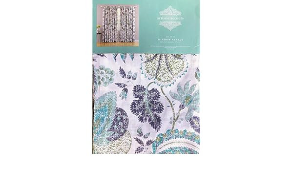 42 Inches By 84 Inches Artistic Accents Floral Window Curtains Set Of 2 Exotic Jacobean Floral Pattern In Shades Of Blue Green With Silver Highlights Panels Draperies Boho Shabby Chic 100 Cotton Panels