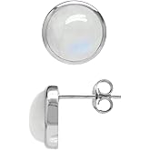 Silvershake 10mm Natural Round Shape Moonstone White Gold Plated 925 Sterling Silver Stud Post Earrings