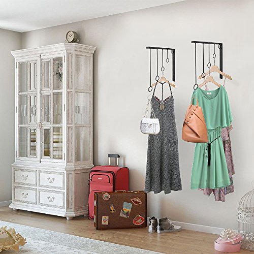 Kernorv Wall Clothing Rack, Wall Garment Racks 5 Rings Hanging Clothing Garment Rack (Set of 3, Black) - Thumbnail 7