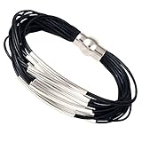 D EXCEED Lightweight Handmade Magnet Clasp Multi Layered Rope Bib Necklace Bracelet Set for Women (BL-Black)