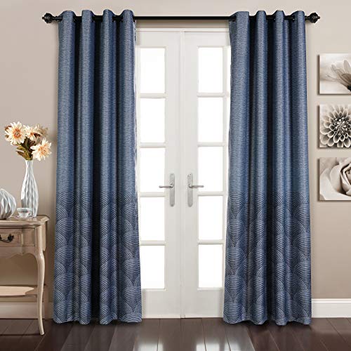 Mysky Home Navy Blue Print Blackout Curtains For Bedroom Grommet