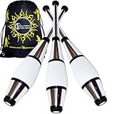 EURO PRO Juggling Clubs Set of 3 (SILVER) Metallic Deco Trainer Clubs + Flames N Games Travel Bag! Great Club Juggling Set For Beginners & Advanced Jugglers!