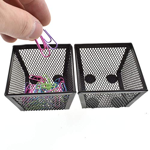 HAHIYO Stackable Paper Clip Mesh Holder cup 2.2" Height 2 Pack Black Sturdy PaperClip Holder