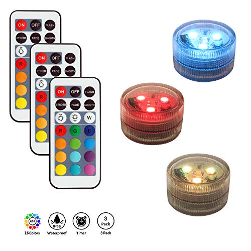 Waterproof Lights for Vase, Submersible Led Lights,New Version Mini Tea Lights with Remote Control for Home Garden Wedding Party Decoration One LED One Remote