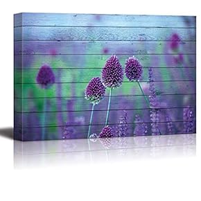 Vibrant Purple Flowers Blooming Over Wood Panels - Canvas Art Home Art - 12x18 inches