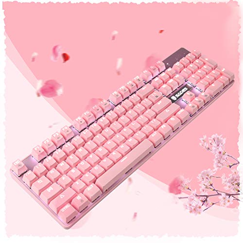 SADES Pink Mechanical Keyboard, USB Wired & Metal Panel, Compact 104
