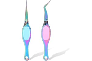 Ymapinc 2PCS Stainless Steel Precision Tweezers Set, Soft Grip Reverse Tweezers with Curved and Straight Tips for DIY Crafting, Jewelry Making, Beading, Laboratory Tasks, Needle Nose Tweezers