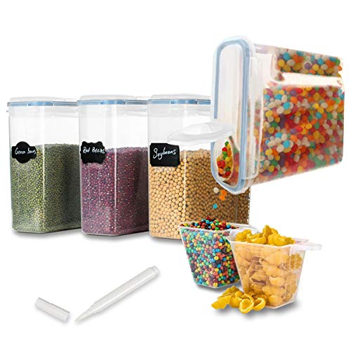 Larger 4L/135.2OZ Airtight Food Storage Containers-4 Pack, Mokaloo Leakproof Seal Lids Large Food Storage Containers in Bpa-Free Plastic, Suitable for Cereal, Flour, Sugar & More -With 16 pcs Chalkboa
