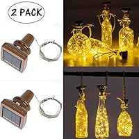 weispo 2 Pack Solar Powered Wine Bottle Lights,20 LED Waterproof Warm White Cork Shaped Fairy String Lights for Wedding Christmas, Outdoor, Holiday, Garden, Patio Pathway Decor