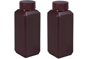 ASEVAT 4oz/2 Pcs Plastic Lab Chemical Reagent Bottles, Square Sample Storage Container, Chemical Container Bottle with Inner Ring Cover, Narrow Mouth Sample Sealing Storage Bottles (Brown)