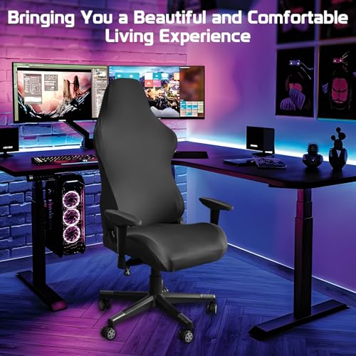 Starvortex 6 Pieces Elastic Gaming Chair Covers, Black Soft Breathable Office Chair Covers, Elastic Chair Covers for Gaming Chair, Office Chairs, with Arm Covers and Headphone Covers