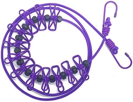KINGSUPER Windproof Portable Travel Clothesline with 12pcs Clothespins(New Style Purple)