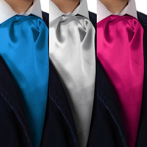 Dan Smith DRDE0010 White Pink Blue Solid Gift Idea For Graduation Microfiber Cravats 3 Ascots Set