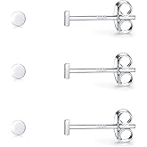Sterling Silver Stud Earrings for Women, Tiny Flat Dot Earrings Set | Small Hypoallergenic Circle Stud Earrings | Dainty Round Tragus Cartilage Studs for Men (2mm/3mm/4mm)