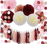 Monkey Home 39pcs of Bachelorette Party Decorations Burgundy Glitter Rose Gold Blush Pink Ivory Tissue Paper Flowers Tassel Garland Wedding Bridal Shower Maroon Party Decorations