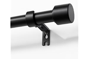 Joydeco Black Curtain Rods for Windows 32 to 120 Inch, 1 Inch Heavy Duty Adjustable Drapery Rod with Brackets for Outdoor Pat