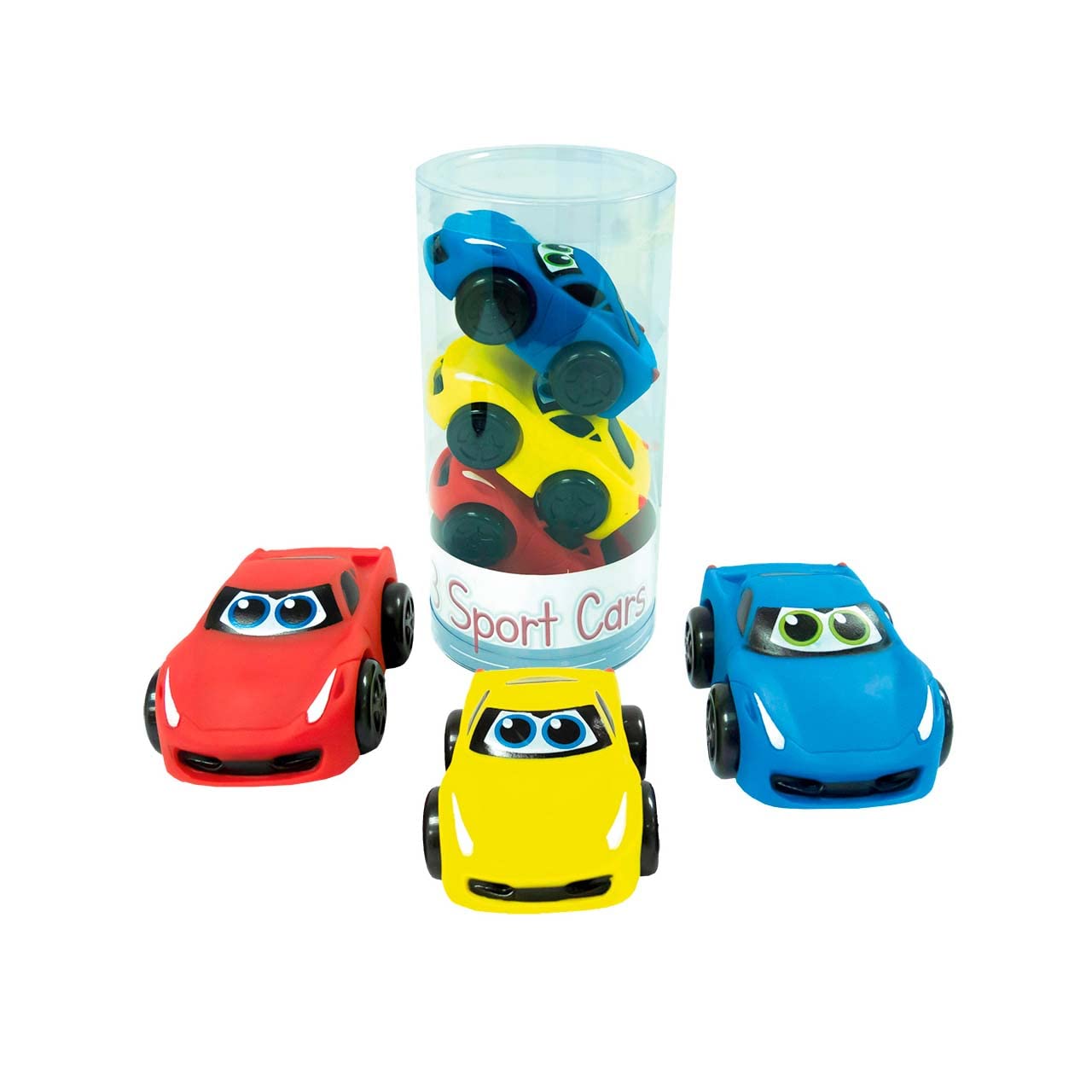 Tachan - Pack of 3 sports cars in 3 colours, red, blue and yellow, soft and colourful material, safe for children, fun with races, for children from 12 months