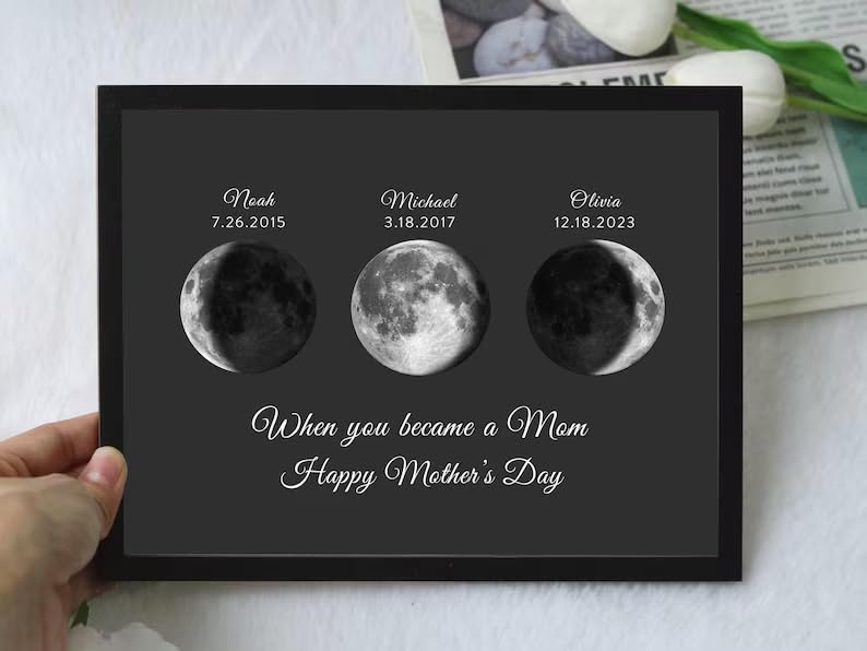Custom Moon Phase Frame Gift Personalized Lunar Wall Art for Anniversary, Mother’s Day, Father’s Day, Birthday, or Valentine’s Day