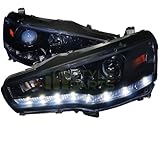 Spec-D Tuning 2LHP-EVO08G-8-TM Mitsubishi Lancer EVO X 10 Glossy Black R8 Style LED Projector Headlights
