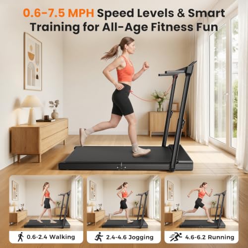 JAGJOG Vertical Folding Treadmill, Quiet 7.5 MPH, 300 lb | Vertical Folding Storage, Adjustable Handlebar, Touch Control, Quiet 2.5HP Motor, 12 Programs, 39" x 16" Belt, No Assembly