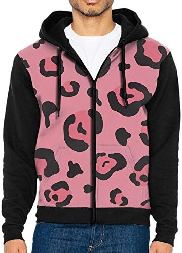 JIN HUA XU Pink Leopard Men's Hoodie Custom Made Impact Color Sweater With Zipper