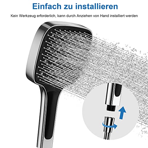 Duschkopf Regendusche Druckerhöhend, VESKYAO Hochdruck Duschbrause mit Ergonomischem Handgriff, Groß Handbrause Wassersparend mit 3 Strahlarten, Verchromter Brausekopf