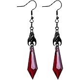 Gothic Bat Dangle Earrings for Women Vintage Red Black Crystal Gems Bat Animal Earrings Halloween Costumes Jewelry