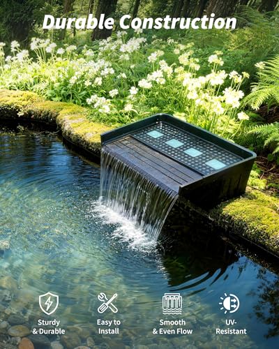 POPOSOAP Pond Waterfall with 42W DC 4600 L/H Pond Pump, 3m Corrugated Tubing, Filter Media, 43 cm Spillway for Large Outdoor Garden Pond Water Features