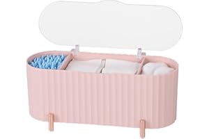 Tonxus Plastic Qtip Holder Dispenser,Cotton Ball and Swab Holder with Clear Lid,3 Compartments Bathroom Canisters,Multifunctional Drawer Organizer for Cotton Swab,Ball,Cotton Pad (Pink)