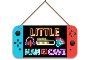 PDRYLY Wooden Gaming Console Door Sign for Boys Room Games Room Decor, Little Man Cave, Game Console Hanging Wall Art for Kids Bedroom Nursery Playroom Decorations
