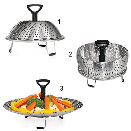 TOPOKO Vegetable Steamer Basket, Fits Instant Pot Pressure Cooker 5/6 QT and 8 QT, 18/8 Stainless Steel, Folding Steamer Insert For Veggie Seafood Cooking. (Steamer with Retractalbe Handle) - Thumbnail 3