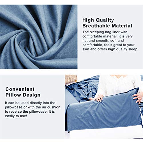VeMee Sleeping Bag Liner Travel Camping Sheet Lightweight Breathable Cotton Sleeping Sack Ultralight Compact Sleep Sheet Carry Bag for Picnic,Hiking (Light Blue, 82.7inch X 45inch) - Thumbnail 4