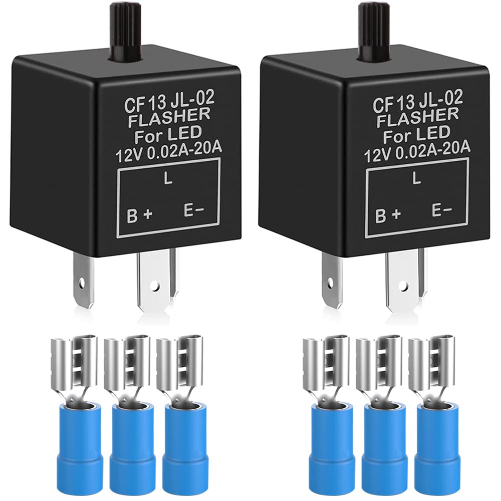 Gebildet 2 pieces 12V 3 Pin Electronic LED Flasher Relay 0.1W-150W c/m Motorcycle Turn Signal Adjustable Flasher CF-13KT, comes with 6pcs Terminals — image 1