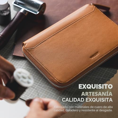 VULKIT Leather Family Passport Holder for 4-6 Passports, Premium Document Organizer Case, Large Travel Wallet for Couples and Families.