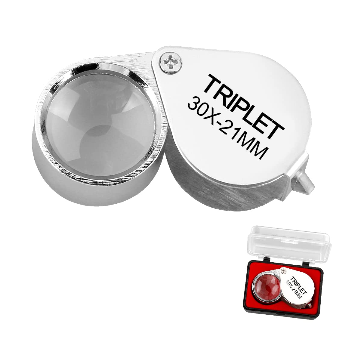 Metal Jewellery Magnifier, GLADFRESIT Folding Handheld Jewellers Loupe Magnifying Glass Lens for Jewellery Identification, Insects Observation, Newspaper Books Reading (30X) (2304-02C)