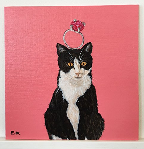 The Proposal, Cat kitty ruby ring painting, original animal painting, animal portrait, red painting, animal art, home decor, 20*20cm
